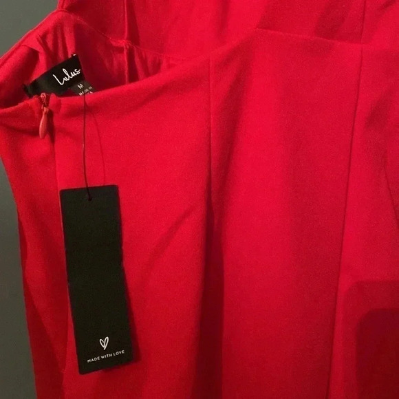 Lulus NWT red midi dress size medium - low back - zip closure - front slit - Picture 7 of 8